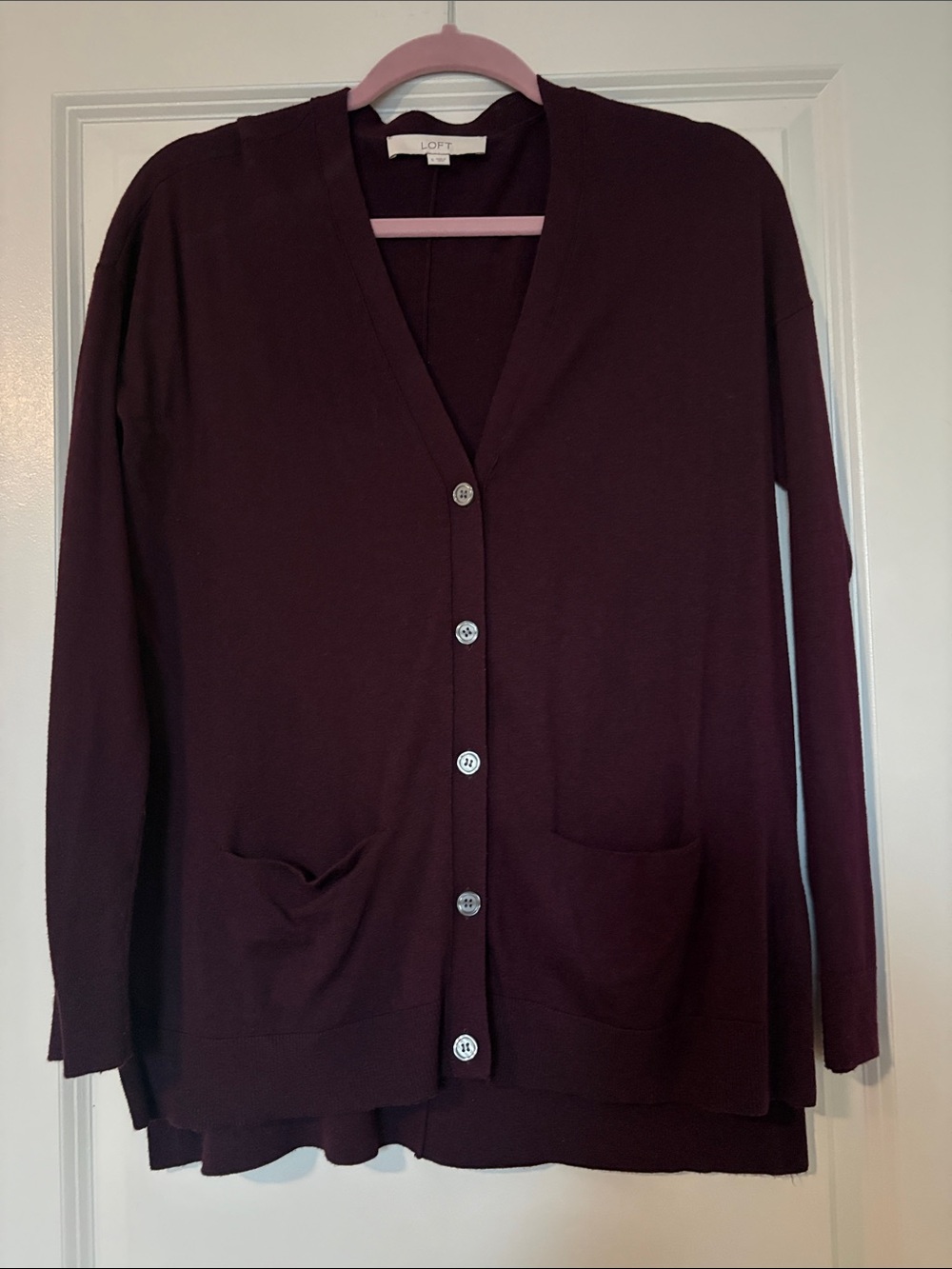 LOFT Women's Deep Plum Button-Up Cardigan Sweater
